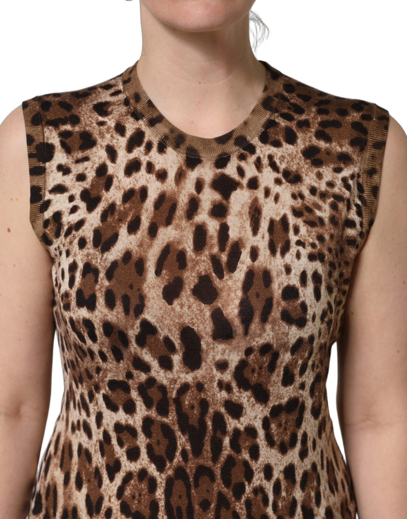 Dolce & Gabbana Brown Leopard Crew Neck Sleeveless Tank Top
