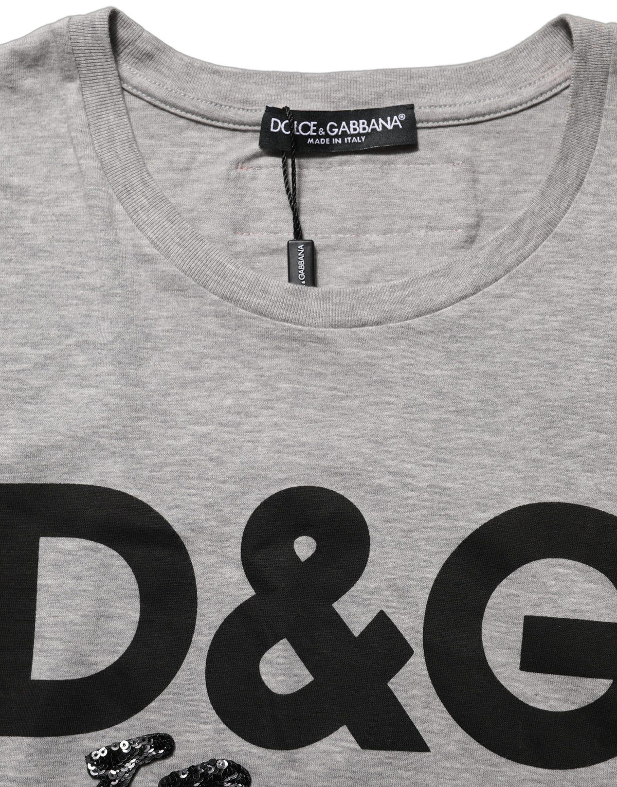 Dolce & Gabbana Gray Cotton Logo Printed Crew Neck T-shirt