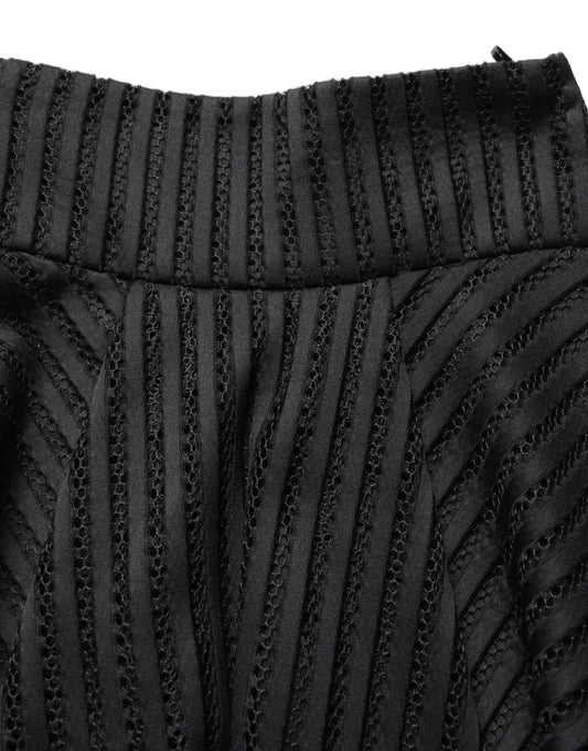 PINKO Cotton Striped Flared Silhouette Aline Midi Black