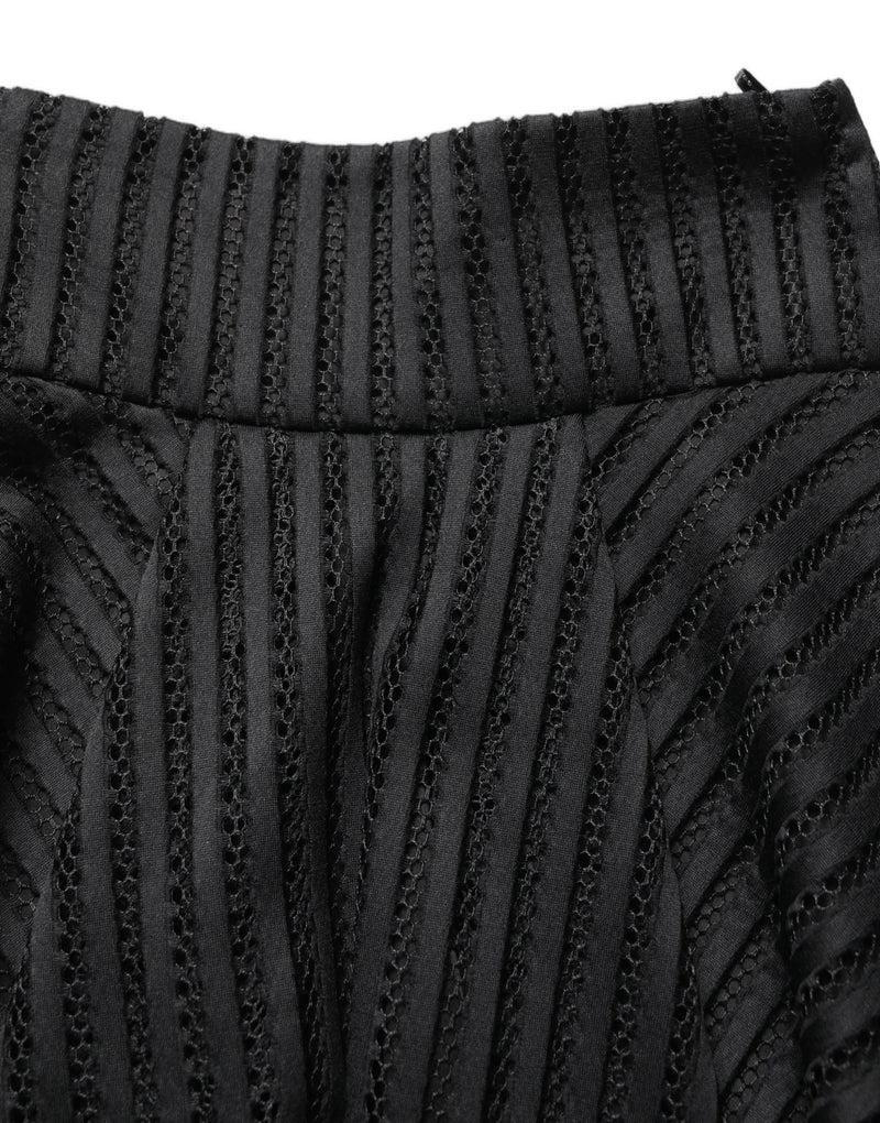 PINKO A-line Midi Skirt in Black with Striped Design