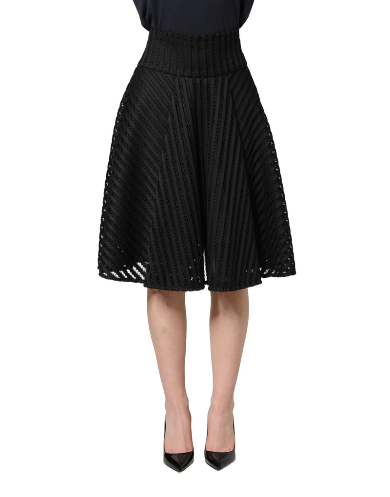 PINKO A-line Midi Skirt in Black with Striped Design