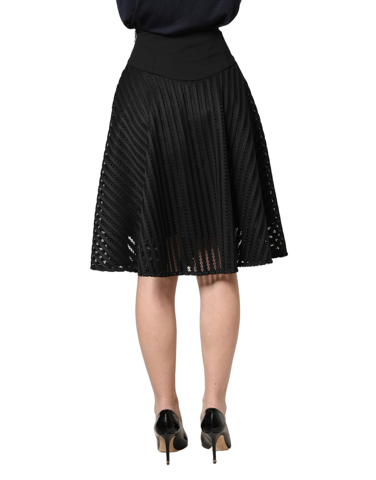 PINKO A-line Midi Skirt in Black with Striped Design