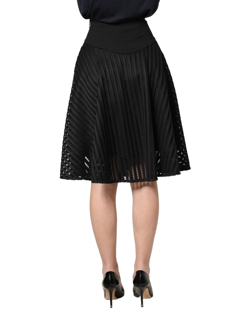 PINKO A-line Midi Skirt in Black with Striped Design