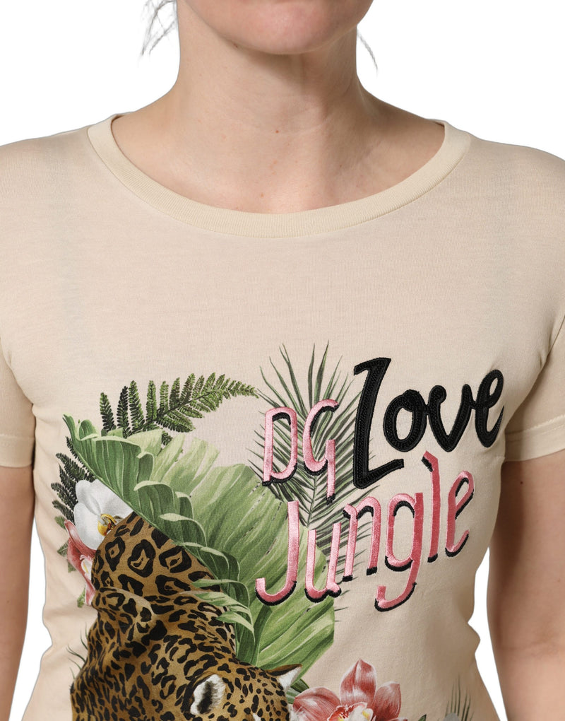 Dolce & Gabbana Beige Jungle Print Cotton Round Neck T-Shirt