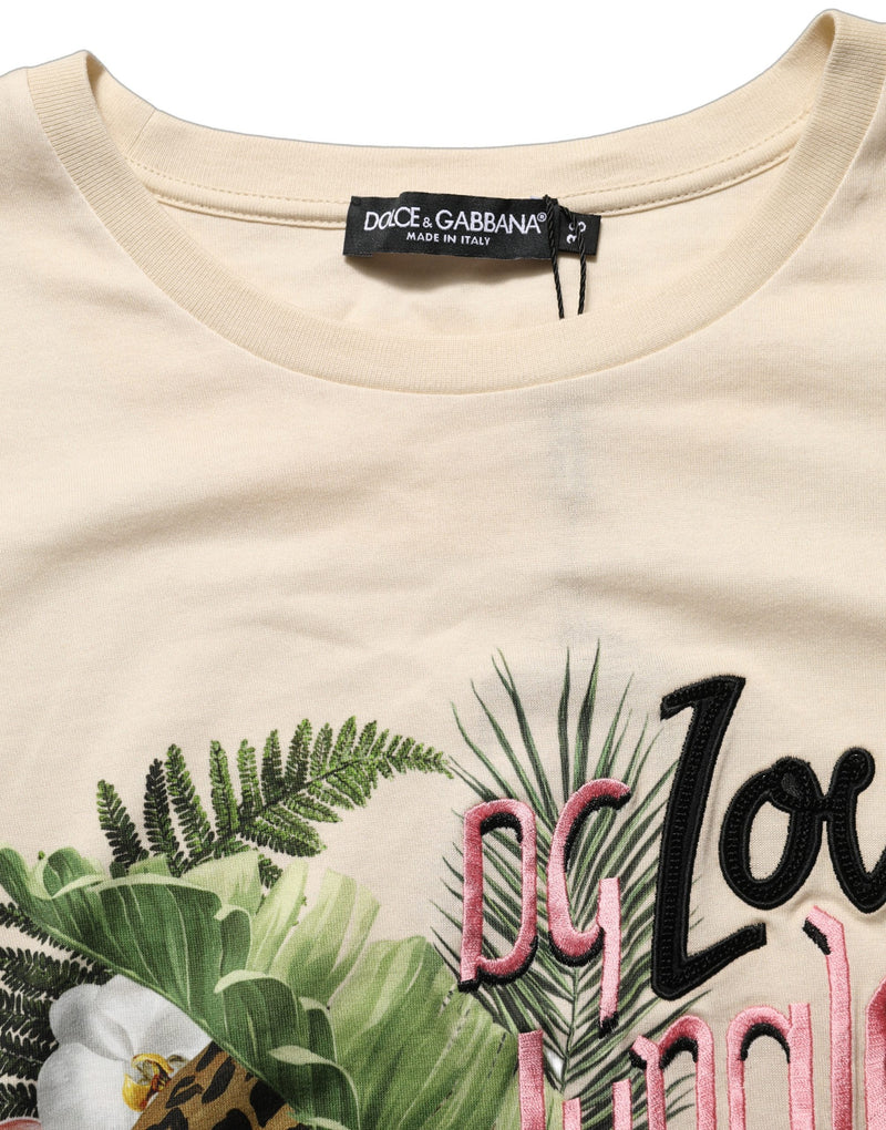Dolce & Gabbana Beige Jungle Print Cotton Round Neck T-Shirt