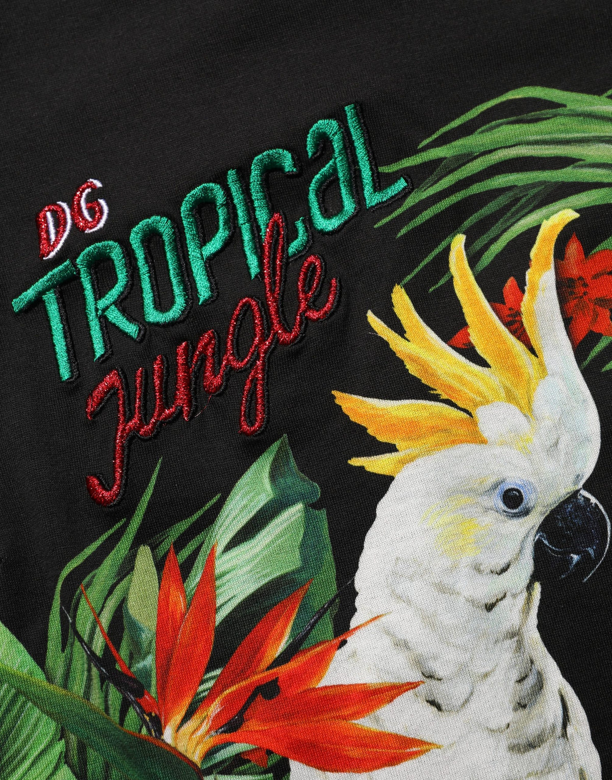 Dolce & Gabbana Black Tropical Print Cotton Round Neck T-Shirt