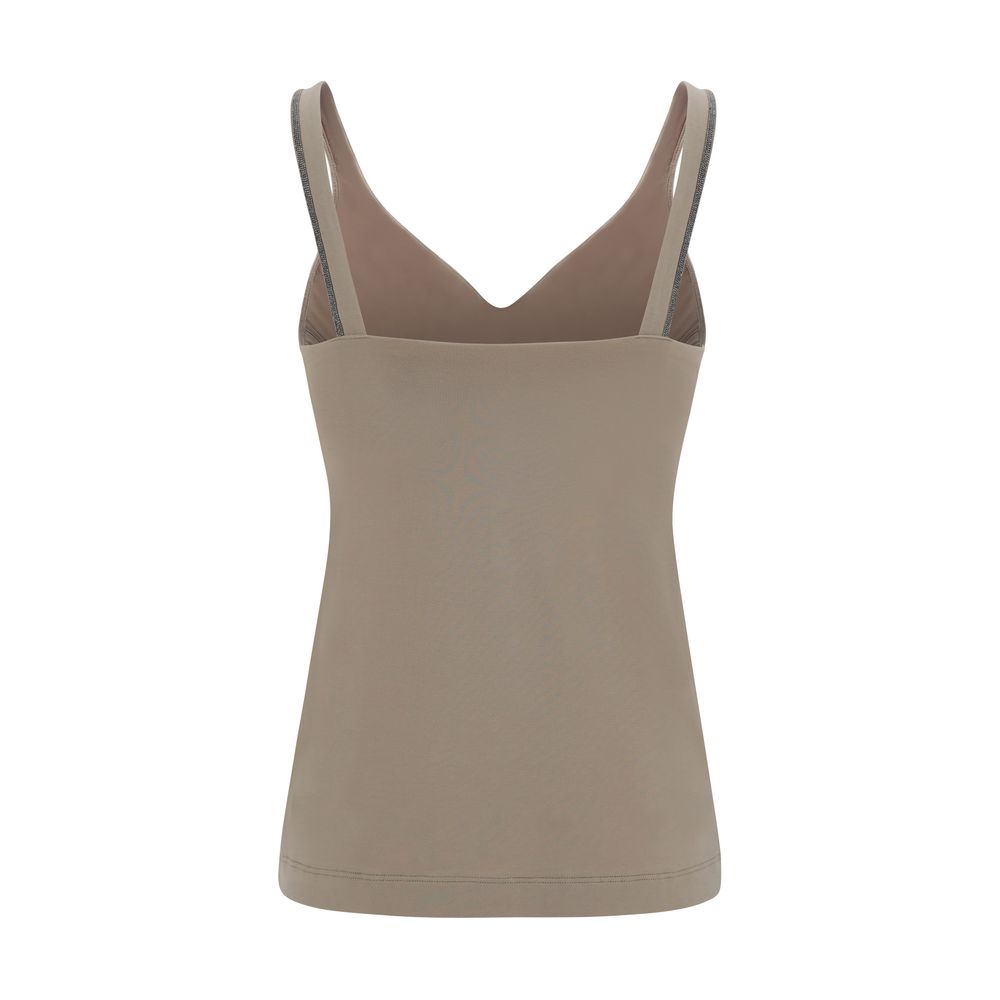 Brunello Cucinelli Beige Cotton Sleeveless T-Shirt