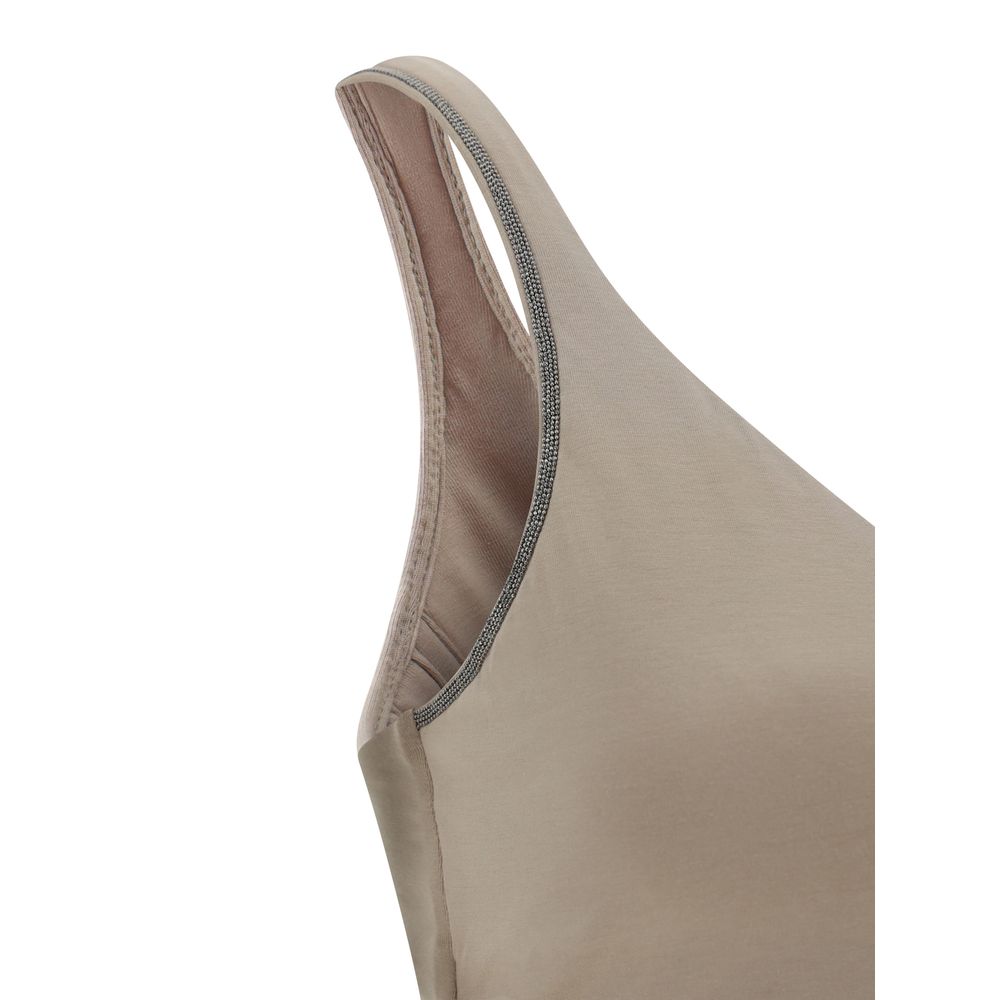 Brunello Cucinelli Beige Cotton Sleeveless T-Shirt