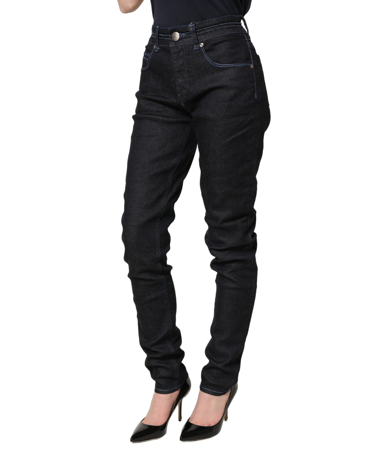 Acht Black Cotton Stretch High Waist Skinny Denim Trouser Jeans