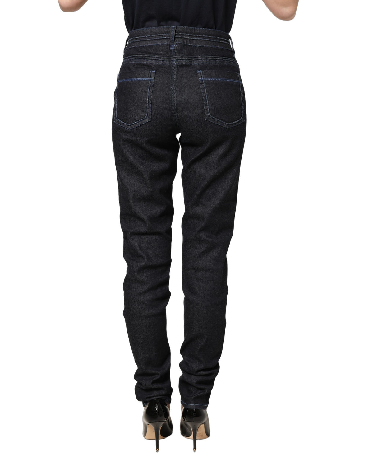 Acht Black Cotton Stretch High Waist Skinny Denim Trouser Jeans