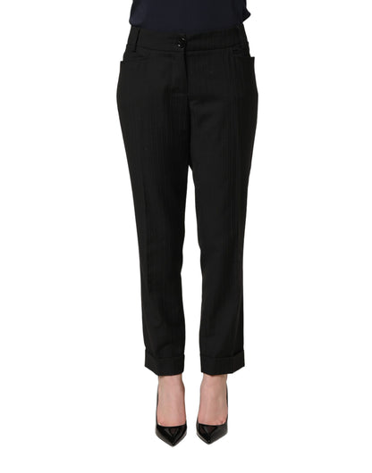 Dolce & Gabbana Black Mid Waisted Polyester Trouser Pants
