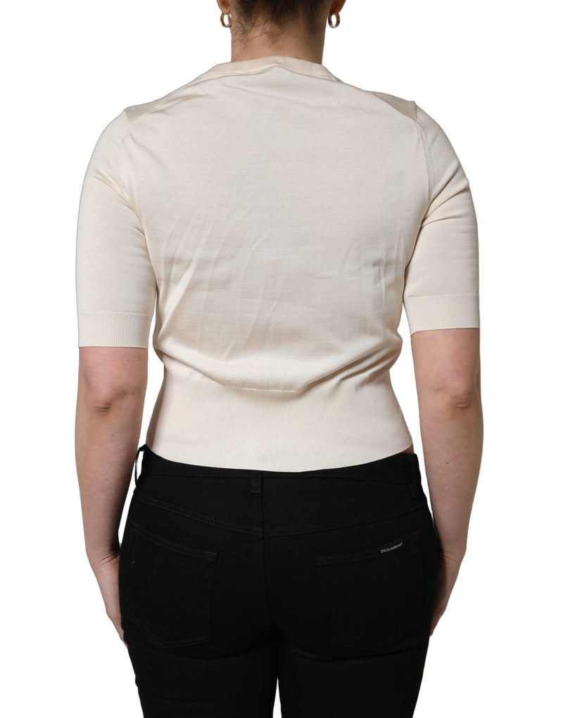 Dolce & Gabbana Beige Floral Print Silk Crew Neck Pullover Top