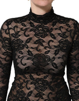 Dolce & Gabbana Black Floral Lace Turtle Neck Long Sleeve Top
