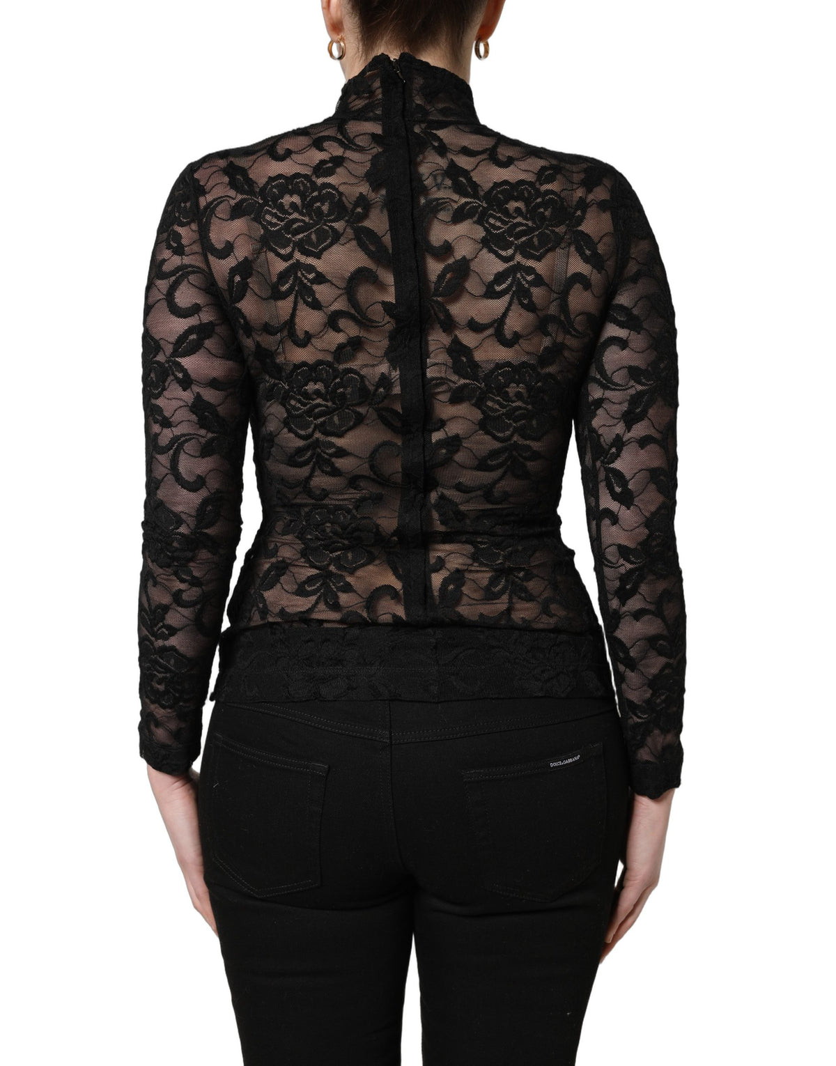 Dolce & Gabbana Black Floral Lace Turtle Neck Long Sleeve Top