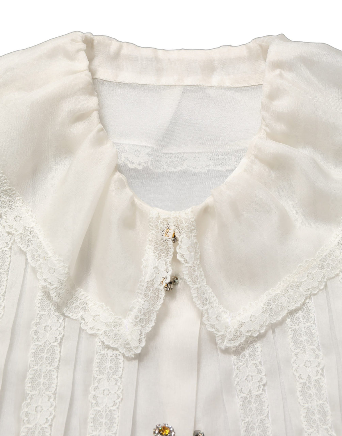 Dolce & Gabbana White Ruffled Sheer Silk Buttoned Blouse Top