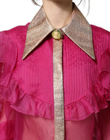 Dolce & Gabbana Fuchsia Sheer Chiffon Blouse with Ruffles