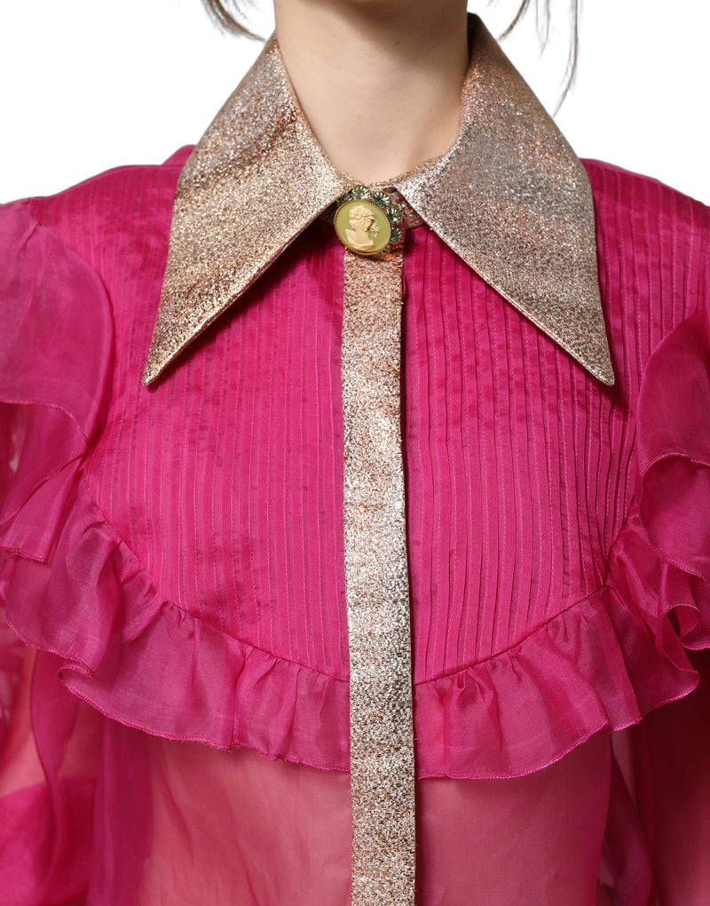 Dolce & Gabbana Fuchsia Sheer Chiffon Blouse with Ruffles