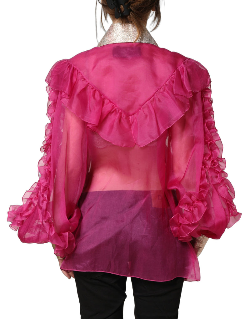 Dolce & Gabbana Fuchsia Sheer Chiffon Blouse with Ruffles