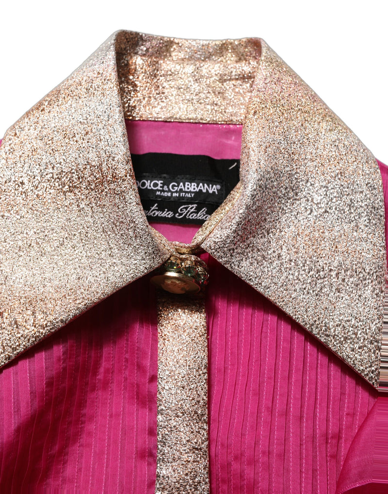 Dolce & Gabbana Fuchsia Sheer Chiffon Blouse with Ruffles