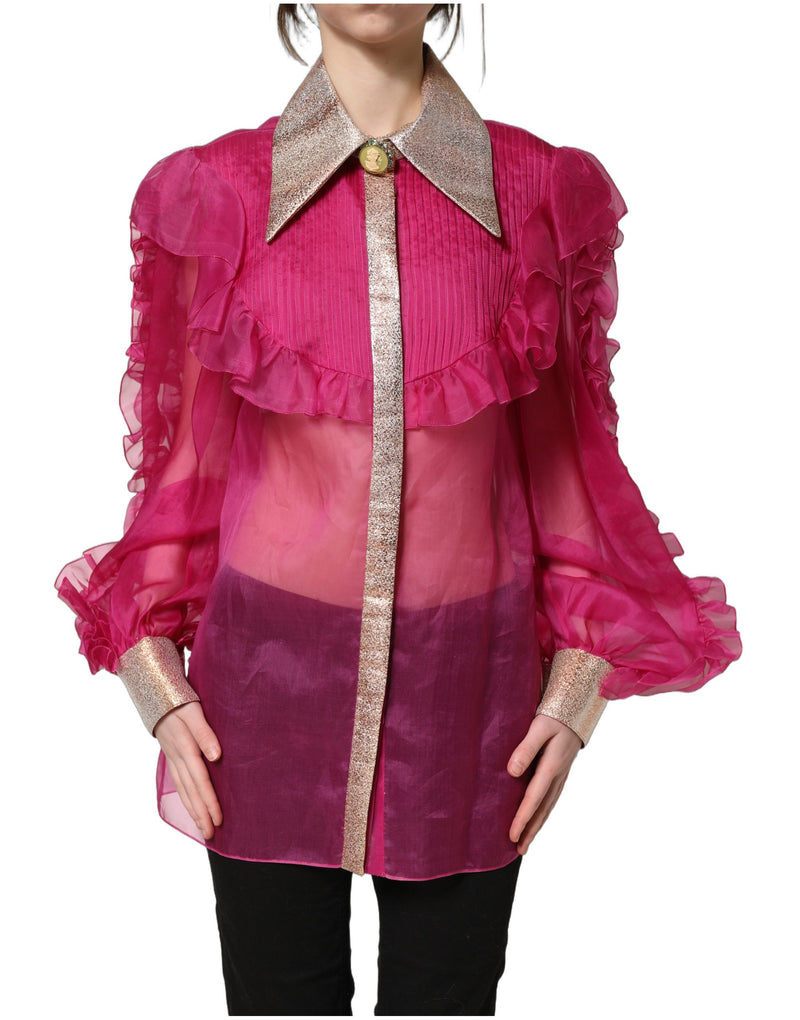 Dolce & Gabbana Fuchsia Sheer Chiffon Blouse with Ruffles