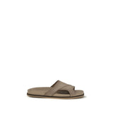 Santoni Beige Calf Leather Bos Taurus Flat Sandals