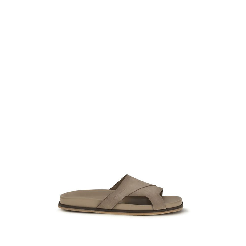 Santoni Beige Calf Leather Bos Taurus Flat Sandals for Men