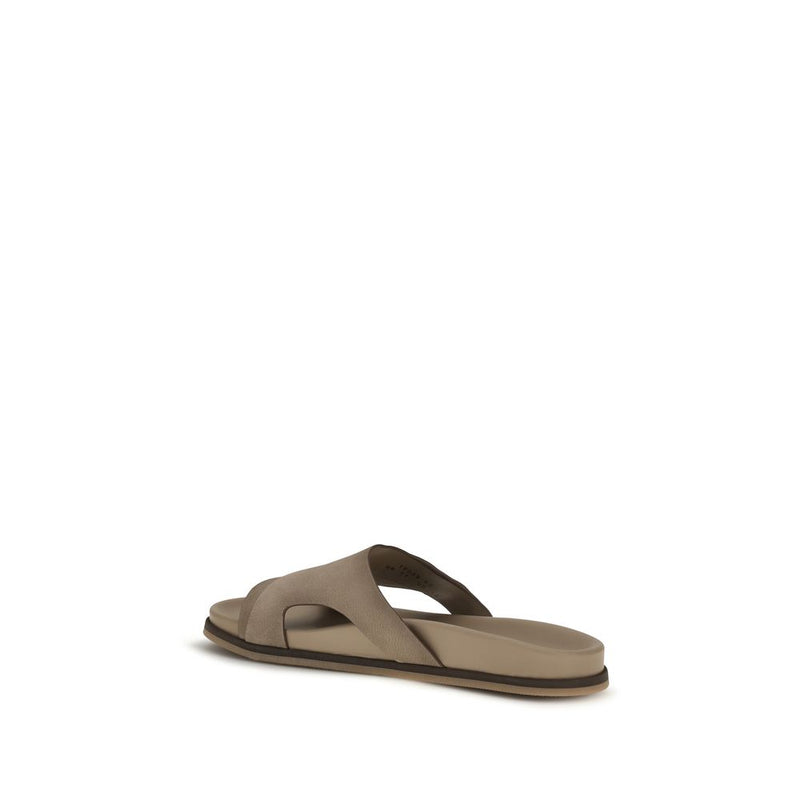Santoni Beige Calf Leather Bos Taurus Flat Sandals for Men