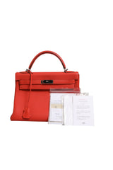 Hermès Kelly 32 Two-Way Handbag with Palladium Hardware - Orange
