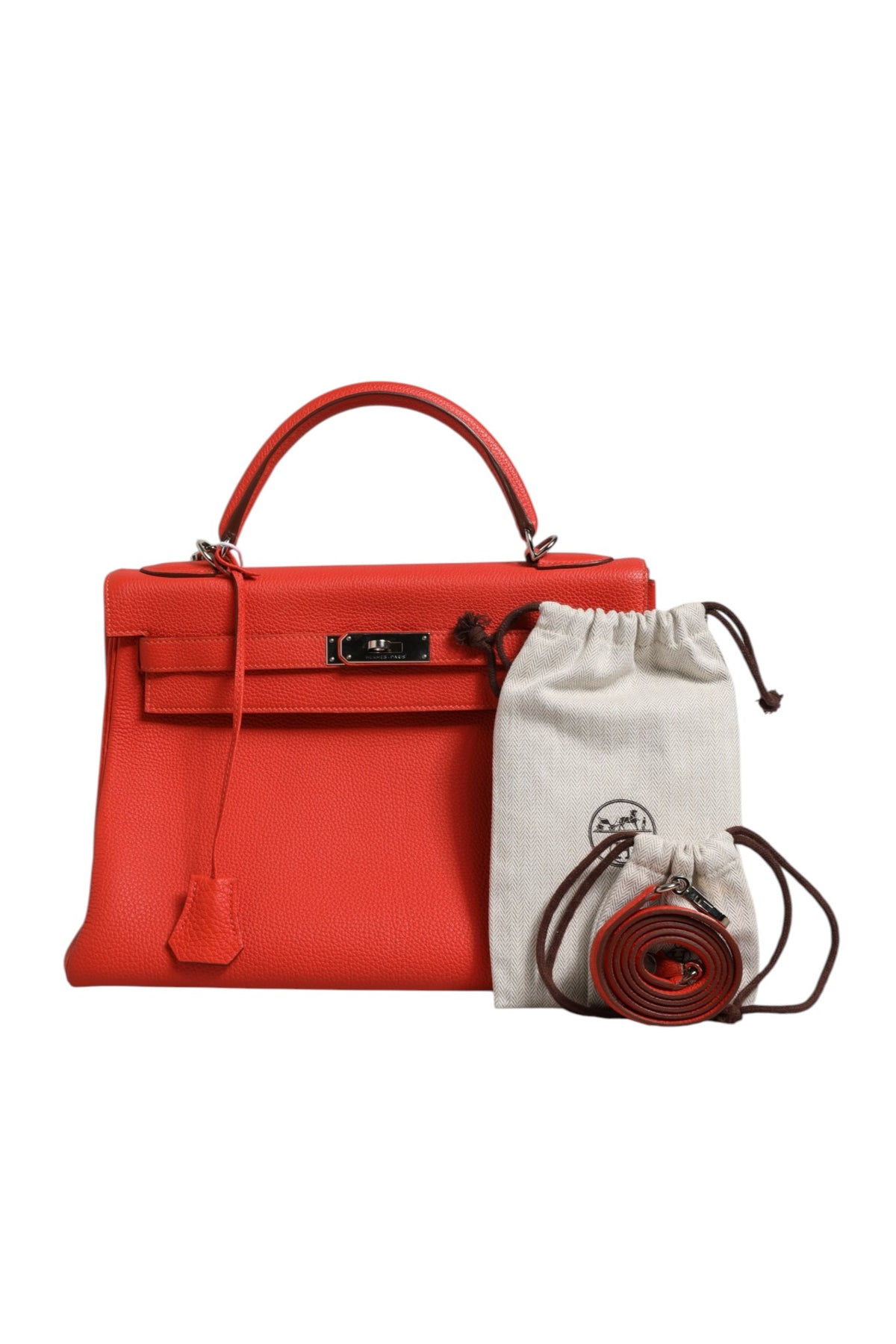 Hermès Kelly 32 Two-Way Handbag with Palladium Hardware - Orange