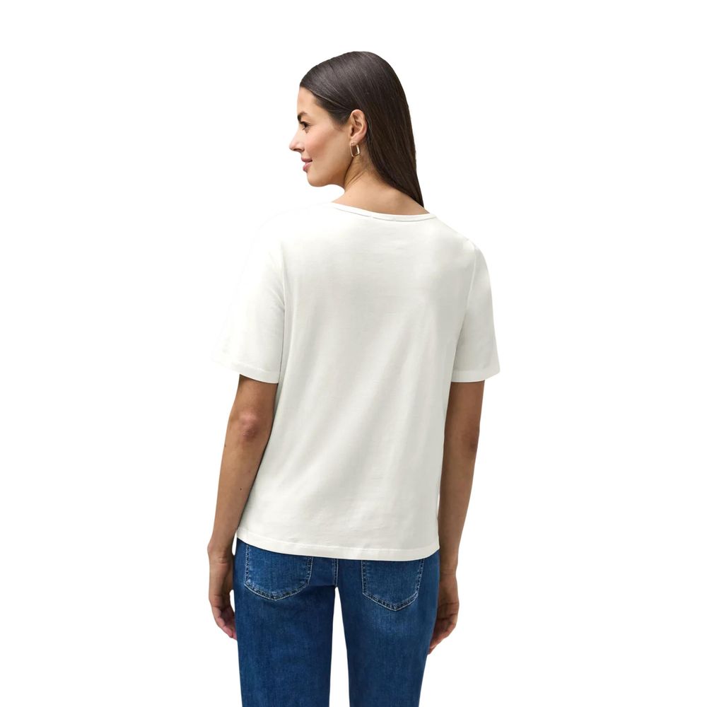 Street One T-Shirt Femme en Coton Blanc avec Imprimé Botanique