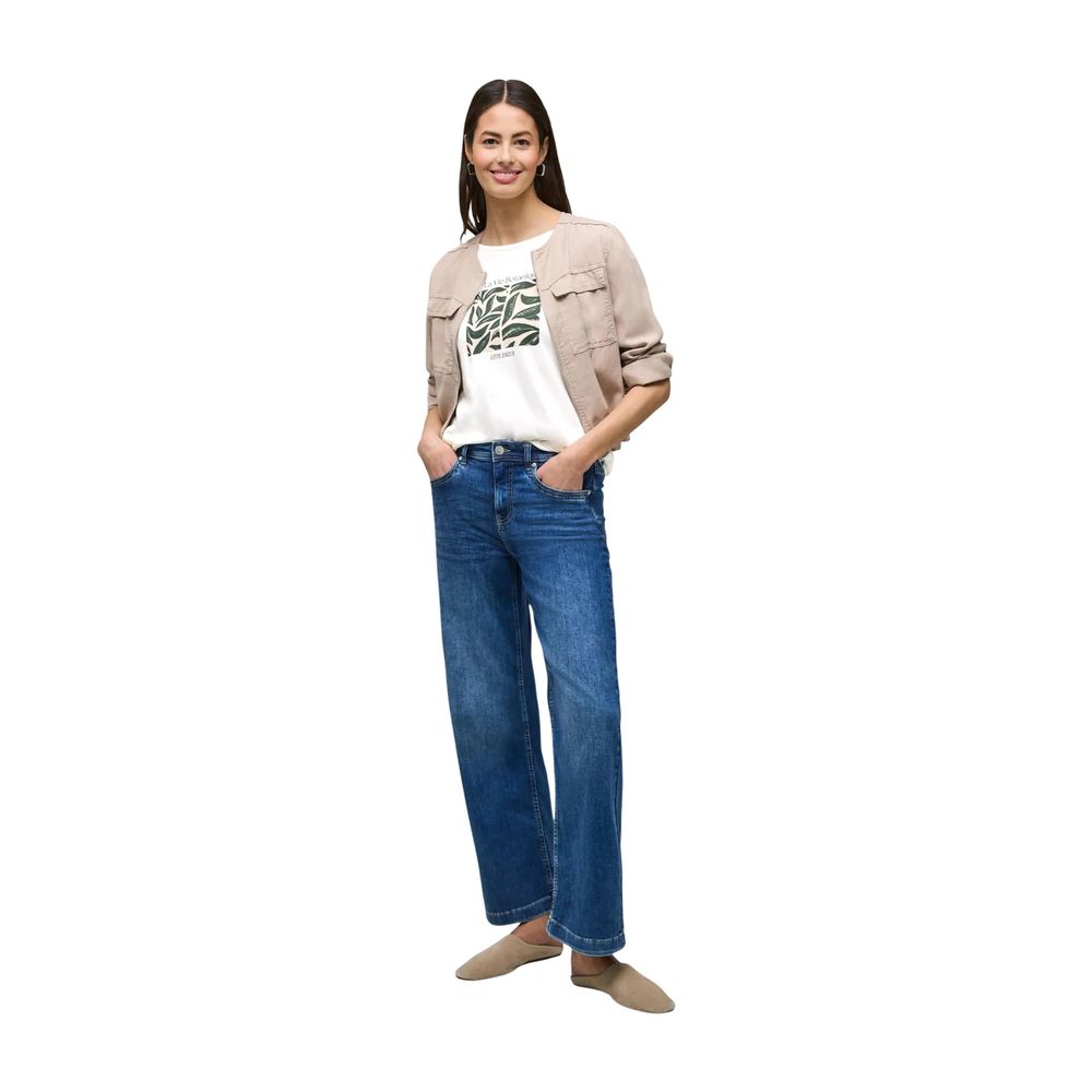 Street One T-Shirt Femme en Coton Blanc avec Imprimé Botanique
