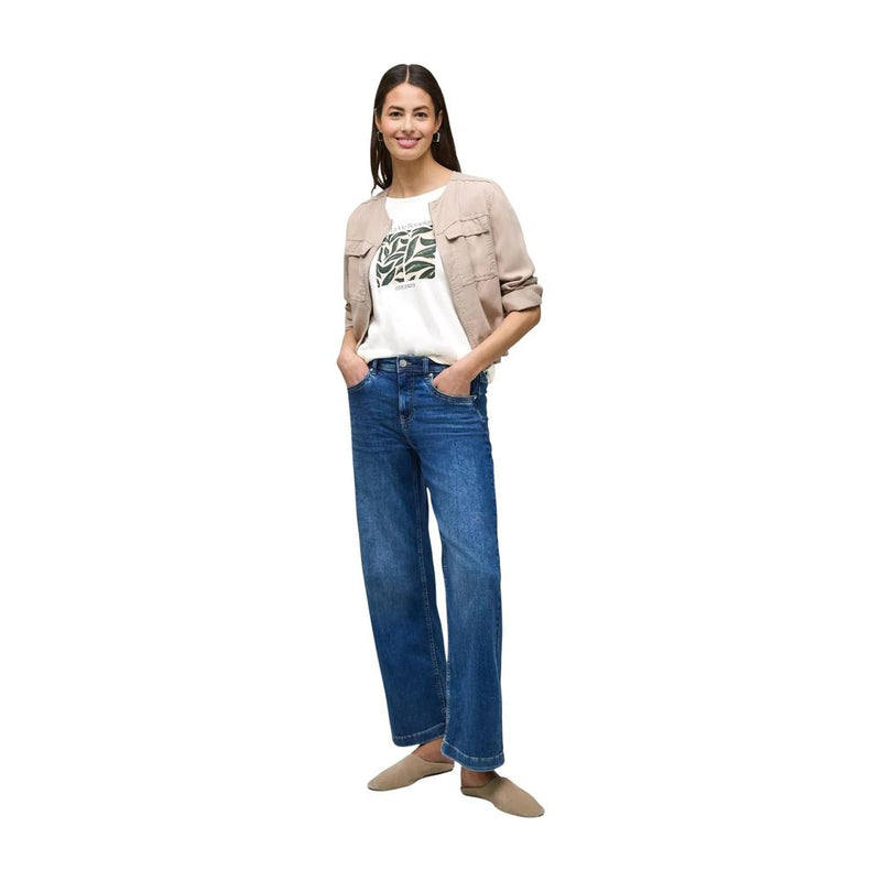 Street One White Cotton T-Shirt with Leaf Artwork