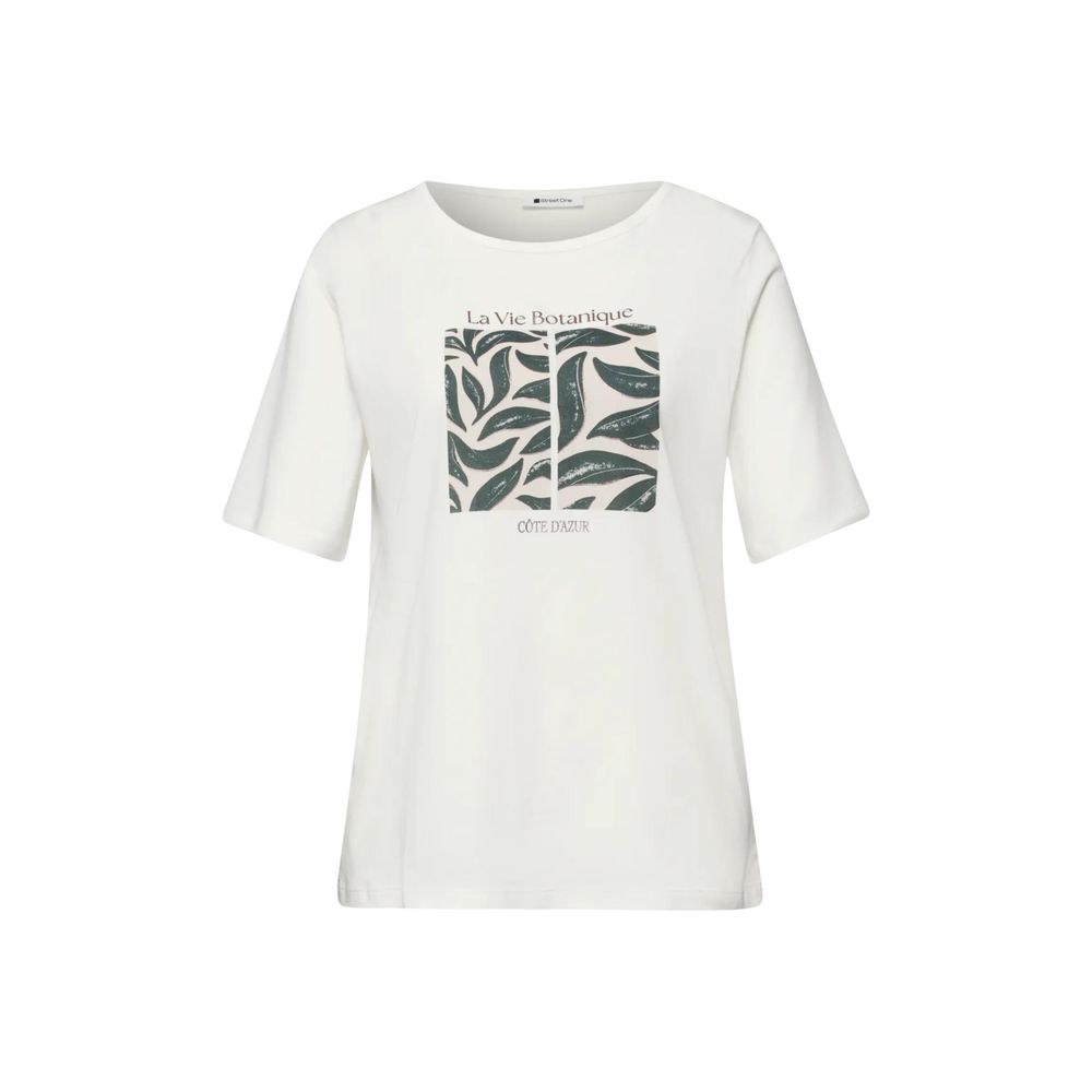 Street One T-Shirt Femme en Coton Blanc avec Imprimé Botanique