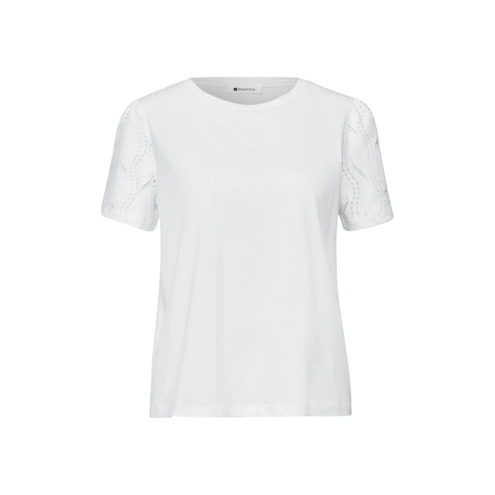 Street One Cream Cotton T-Shirt with Puff Lace Sleeves