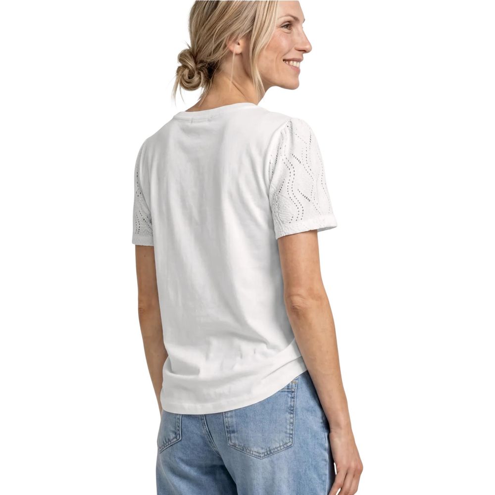 Street One Cream Cotton T-Shirt with Puff Lace Sleeves