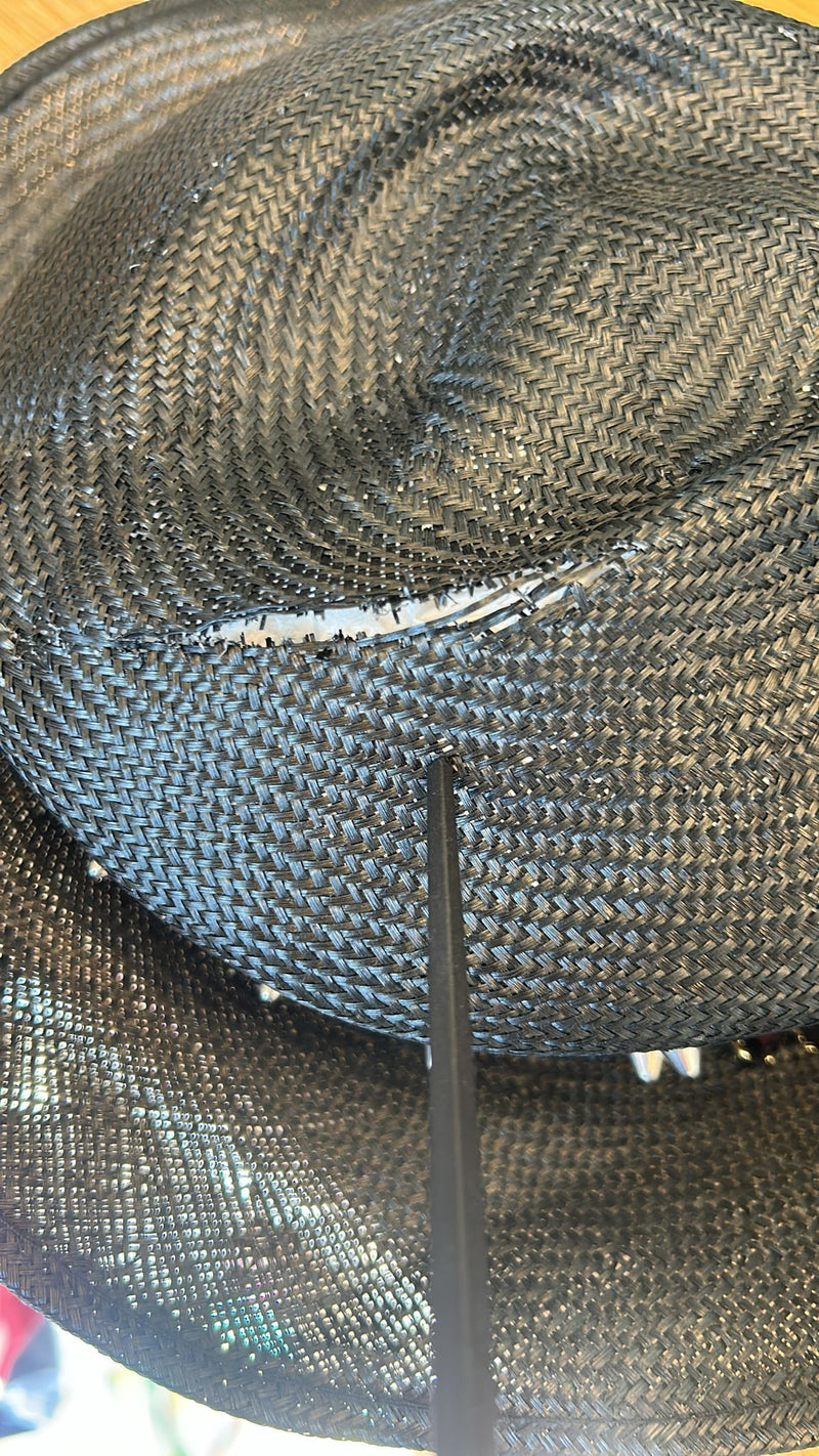 Dolce & Gabbana Black Straw Crystal Embellished Wide Brim Hat