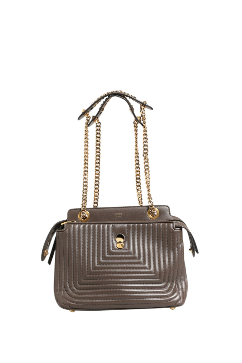 Fendi Brown Quilted Lambskin Leather Dotcom Click Small Shoulder Bag