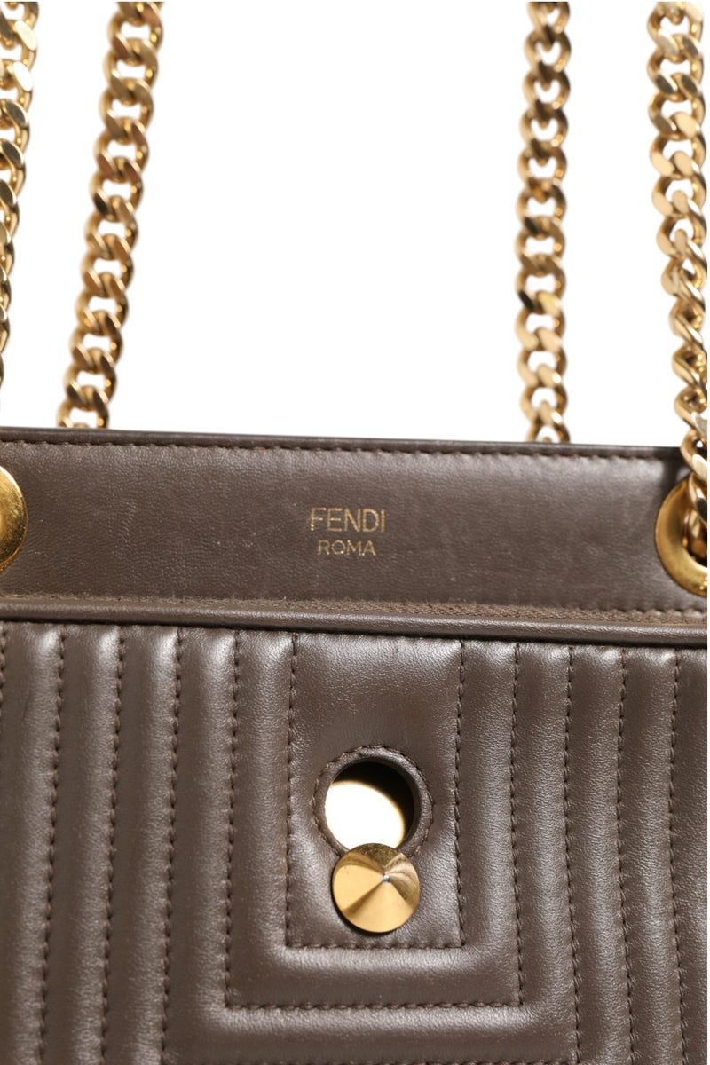 Fendi Brown Quilted Lambskin Leather Dotcom Click Small Shoulder Bag