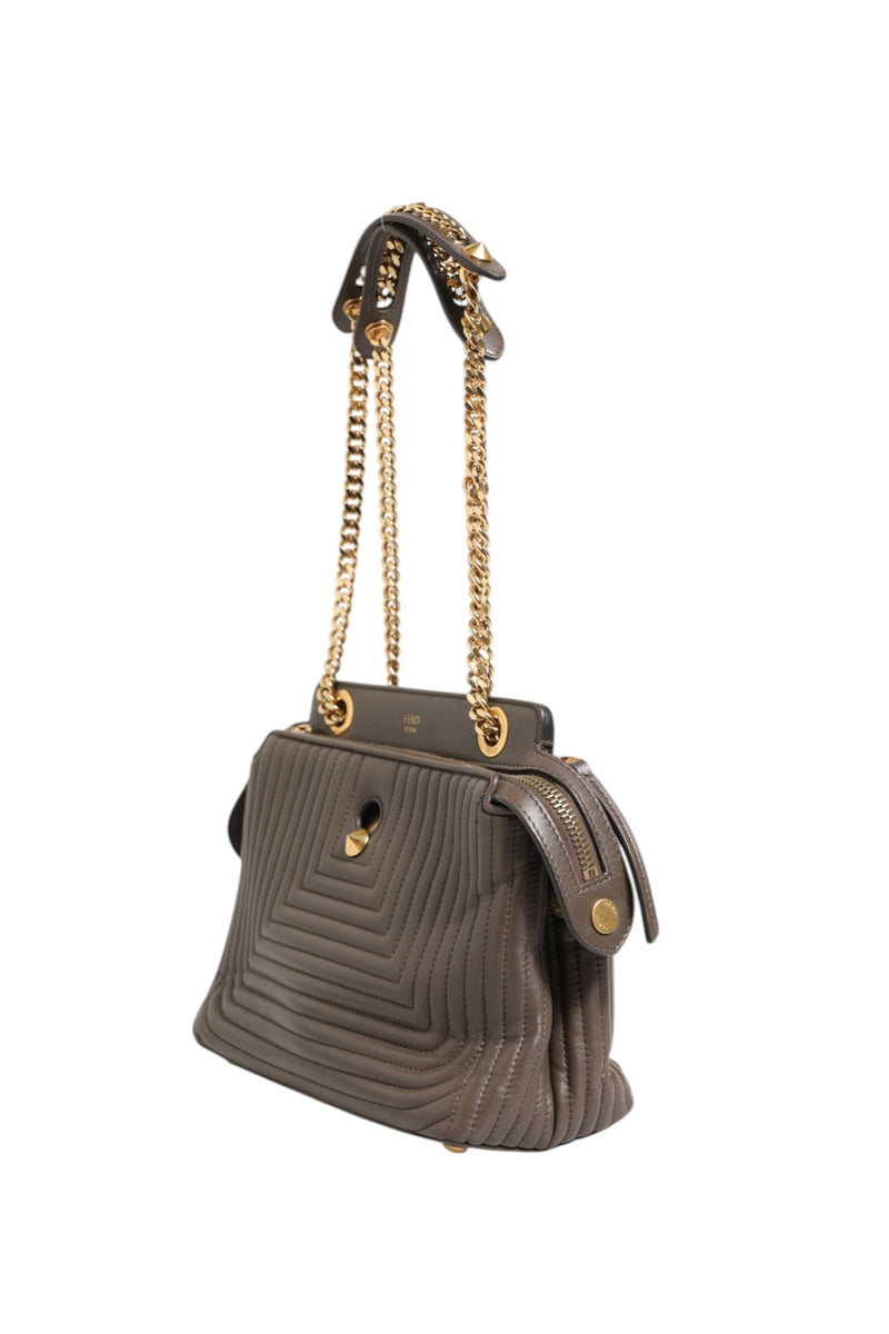 Fendi Brown Quilted Lambskin Leather Dotcom Click Small Shoulder Bag