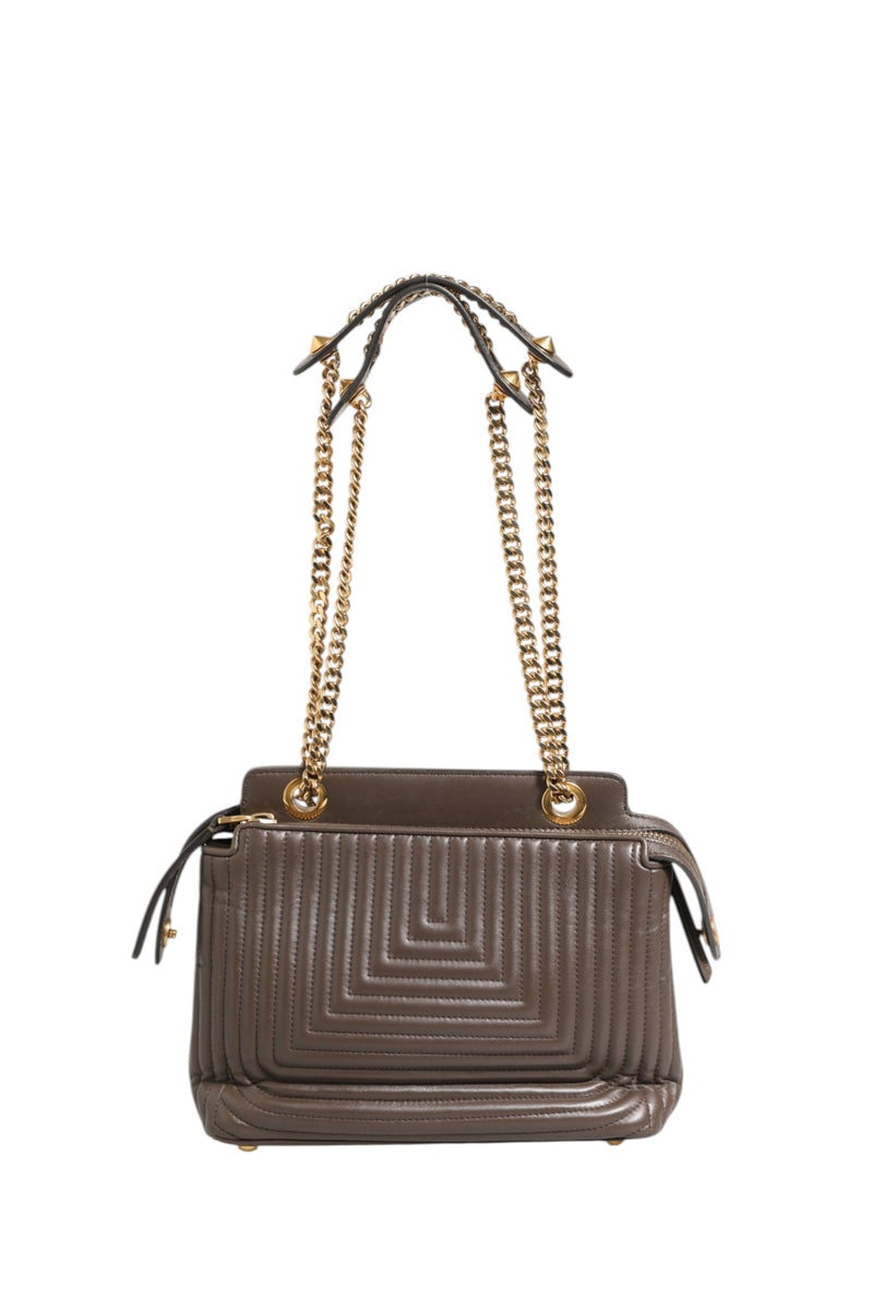 Fendi Brown Quilted Lambskin Leather Dotcom Click Small Shoulder Bag
