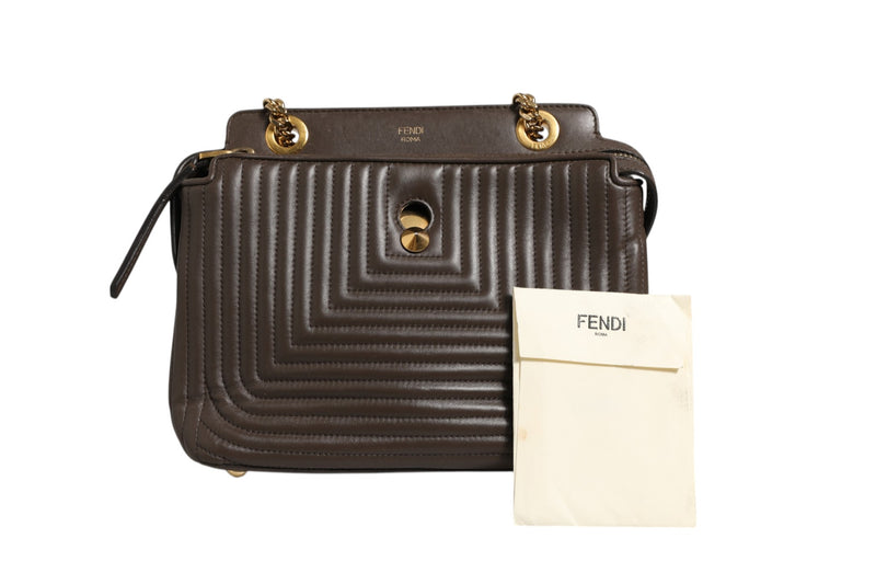 Fendi Brown Quilted Lambskin Leather Dotcom Click Small Shoulder Bag