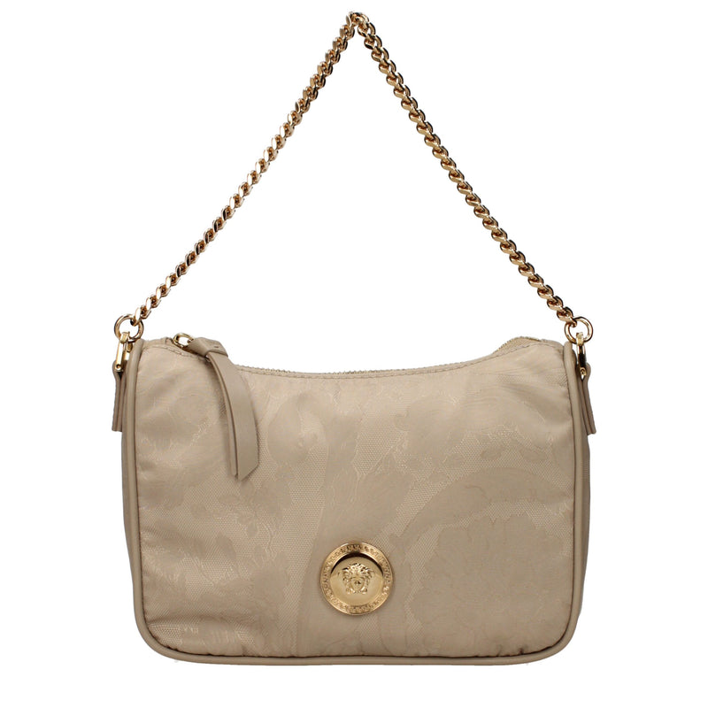 Versace Beige Fabric Handbag with Removable Shoulder Strap
