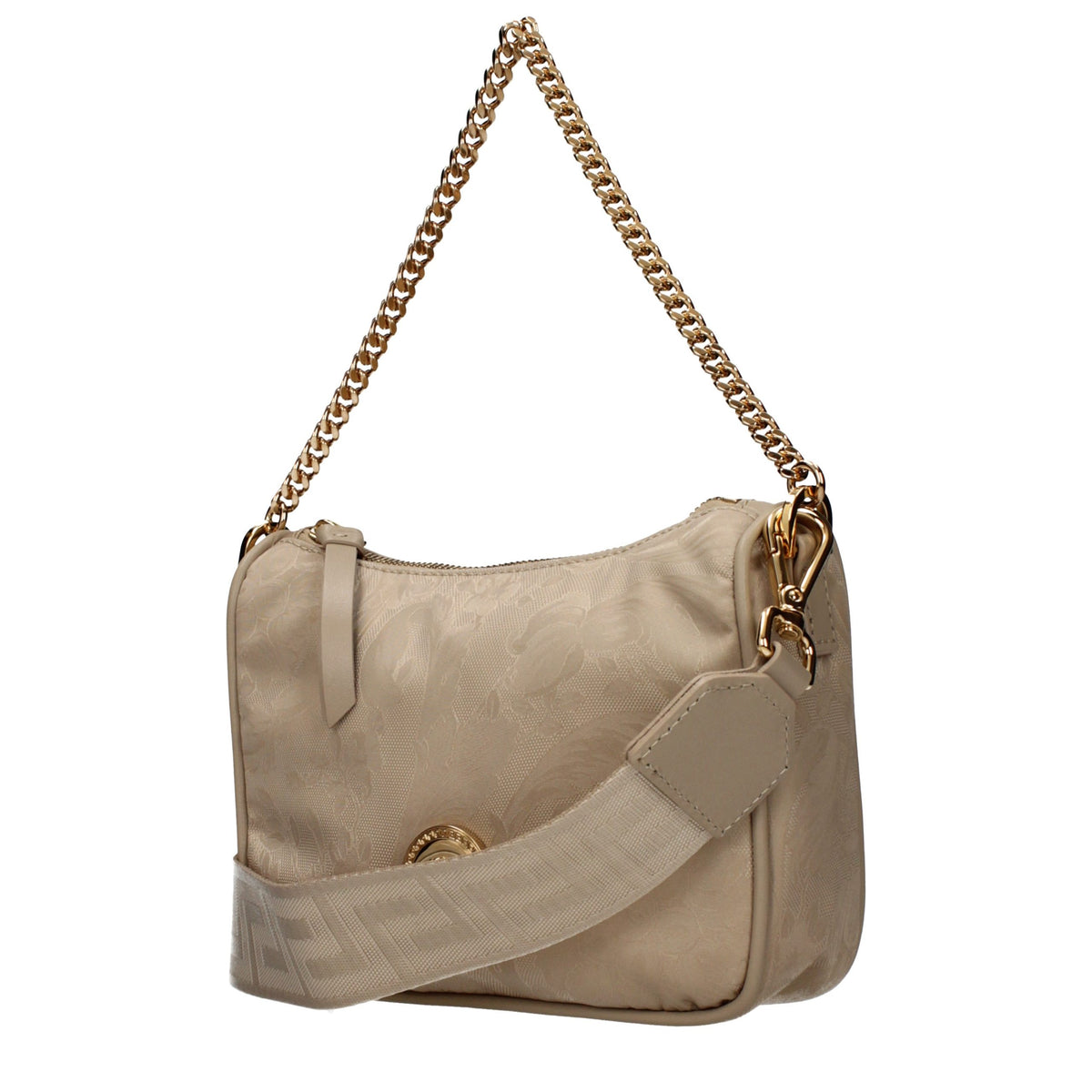 Versace Beige Fabric Handbag with Removable Shoulder Strap