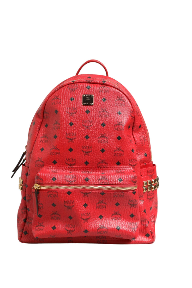 MCM Medium Stark Studded Visetos Backpack in Red