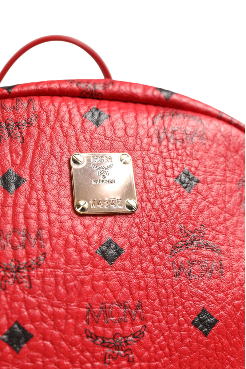 MCM Medium Stark Studded Visetos Backpack in Red