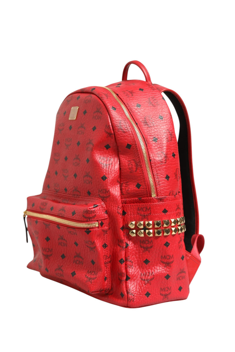 MCM Medium Stark Studded Visetos Backpack in Red