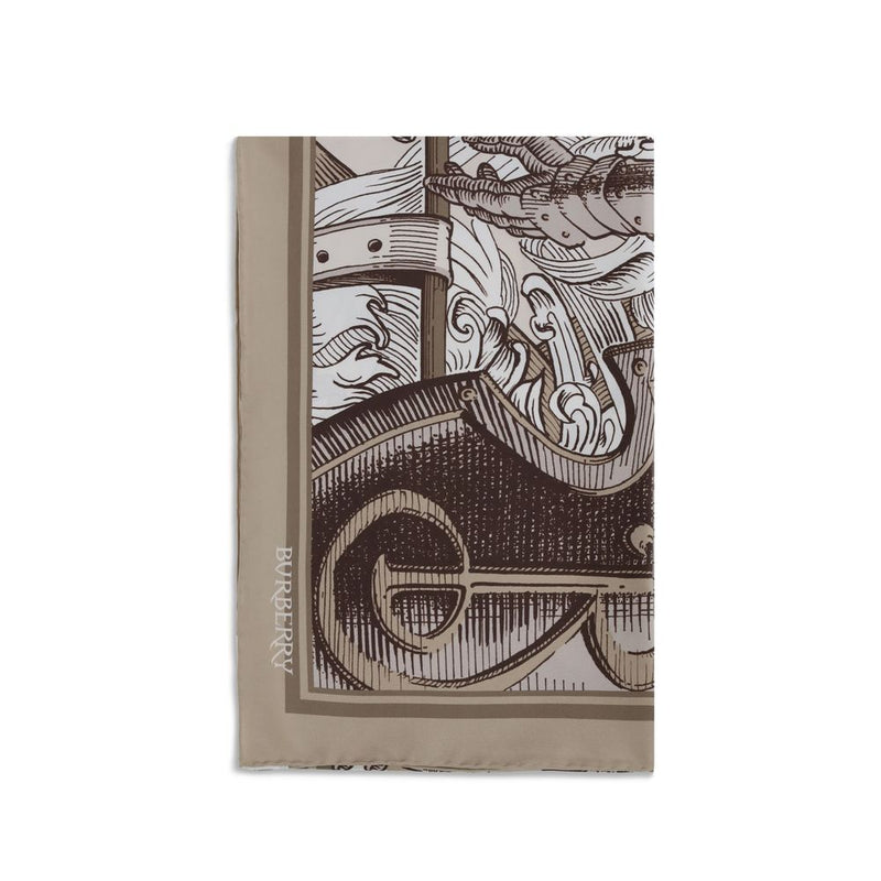Burberry Beige Silk Scarf - Knight Engraving Print