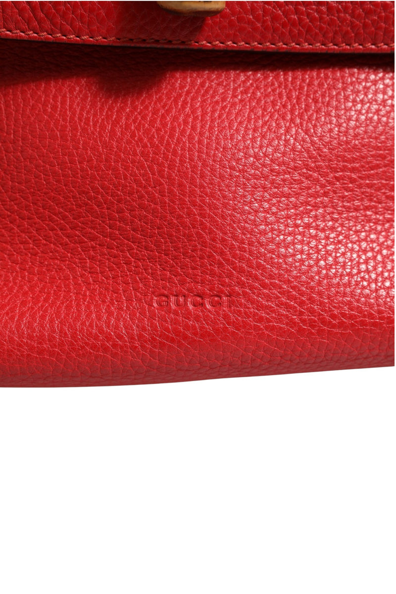 Gucci Red Leather Bamboo Daily Tote Crossbody Bag