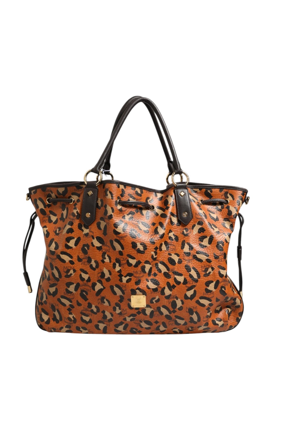 MCM Visetos Leopard Aren Medium Shopper Tote - Orange & Black