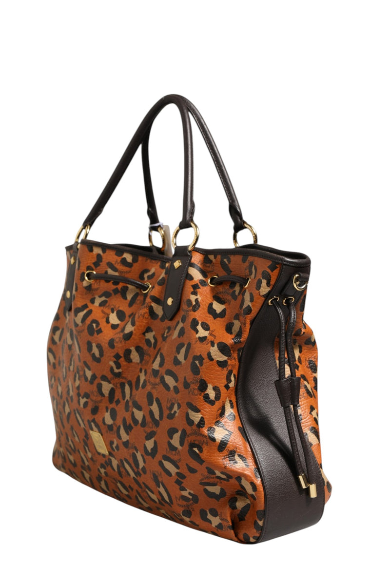 MCM Visetos Leopard Aren Medium Shopper Tote - Orange & Black